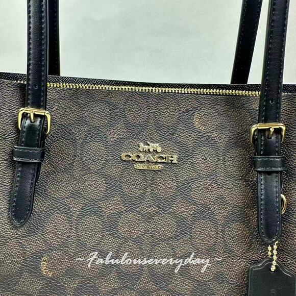 Coach Mollie Tote Bag In Signature Canvas CV967 Walnut/Black NWT - Picture 7 of 11